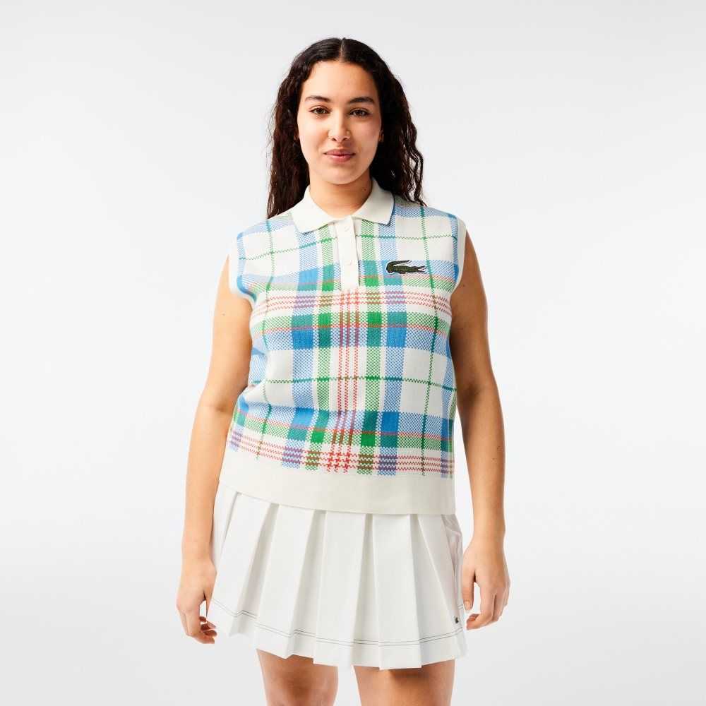 Lacoste Sleeveless Organic Cotton Check Polo White / Blue / Green / Orange | RBPL-35174