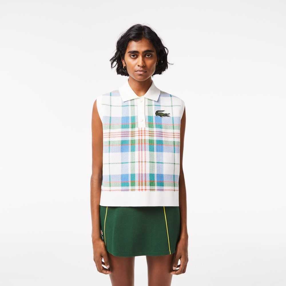 Lacoste Sleeveless Organic Cotton Check Polo White / Blue / Green / Orange | RBPL-35174