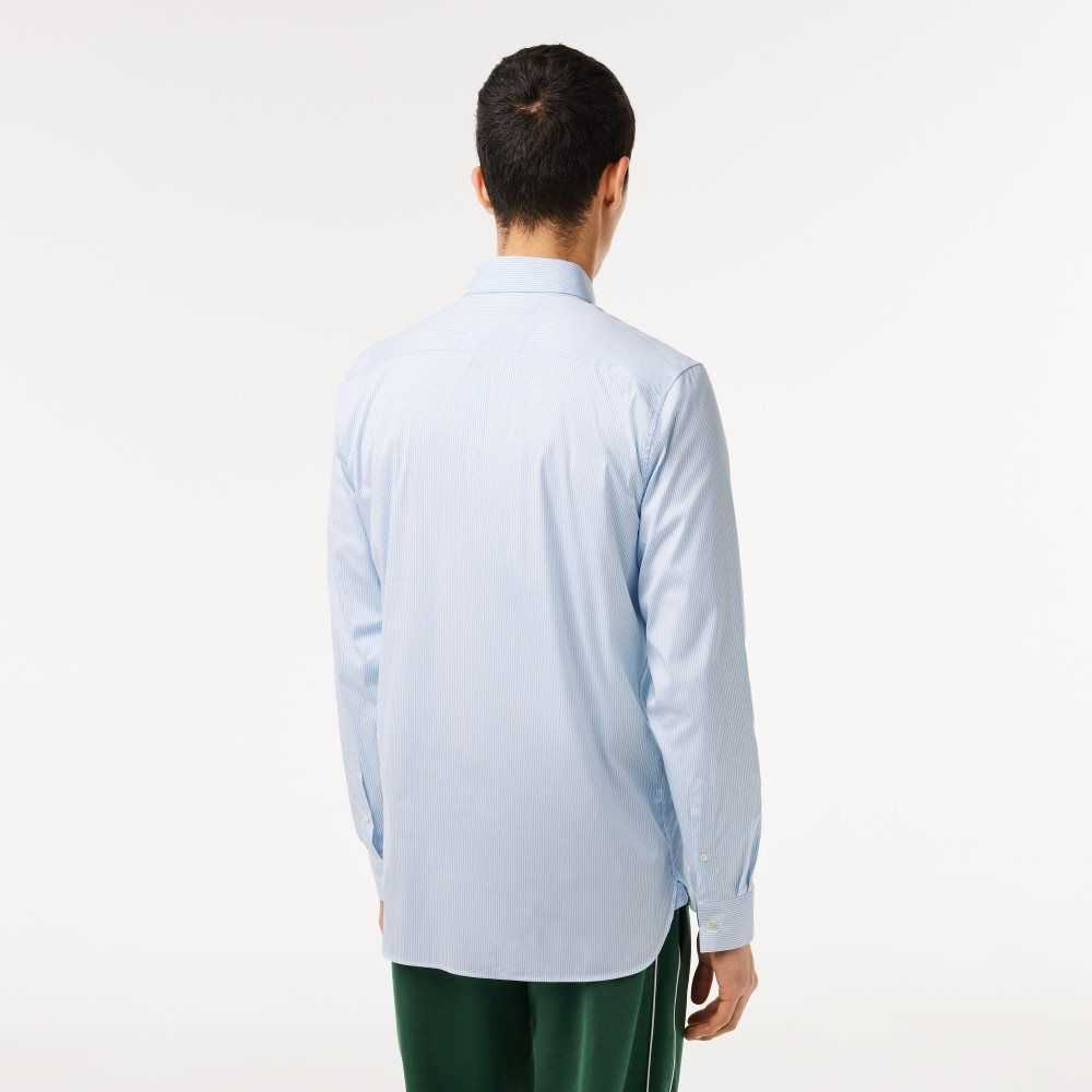 Lacoste Slim Fit Check Stretch Poplin Shirt White / Blue | ABFX-27041