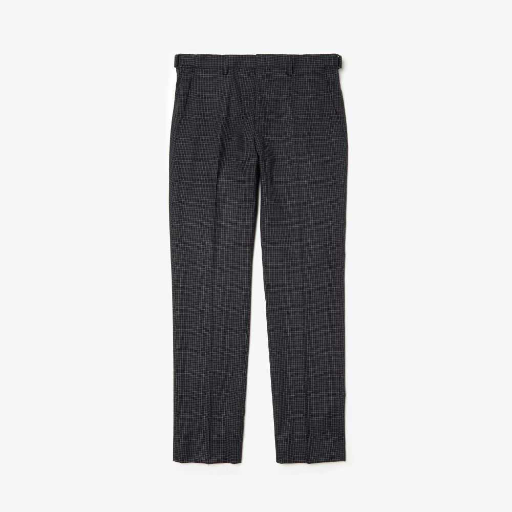 Lacoste Slim Fit Check Wool Blend Chino Pants Black / White | CTAW-69701