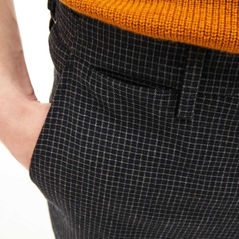 Lacoste Slim Fit Check Wool Blend Chino Pants Black / White | CTAW-69701