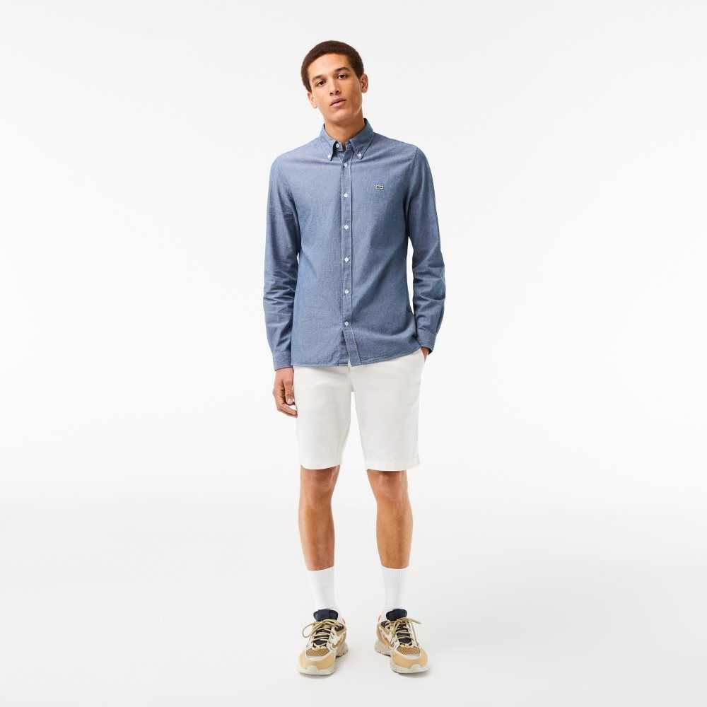 Lacoste Slim Fit Cotton Chambray Shirt Blue | FCMV-56907