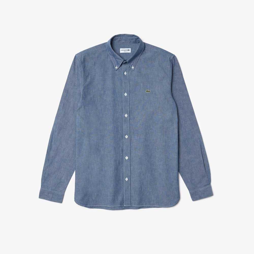 Lacoste Slim Fit Cotton Chambray Shirt Blue | FCMV-56907