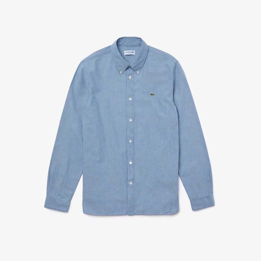 Lacoste Slim Fit Cotton Chambray Shirt Blue | OXQN-81702