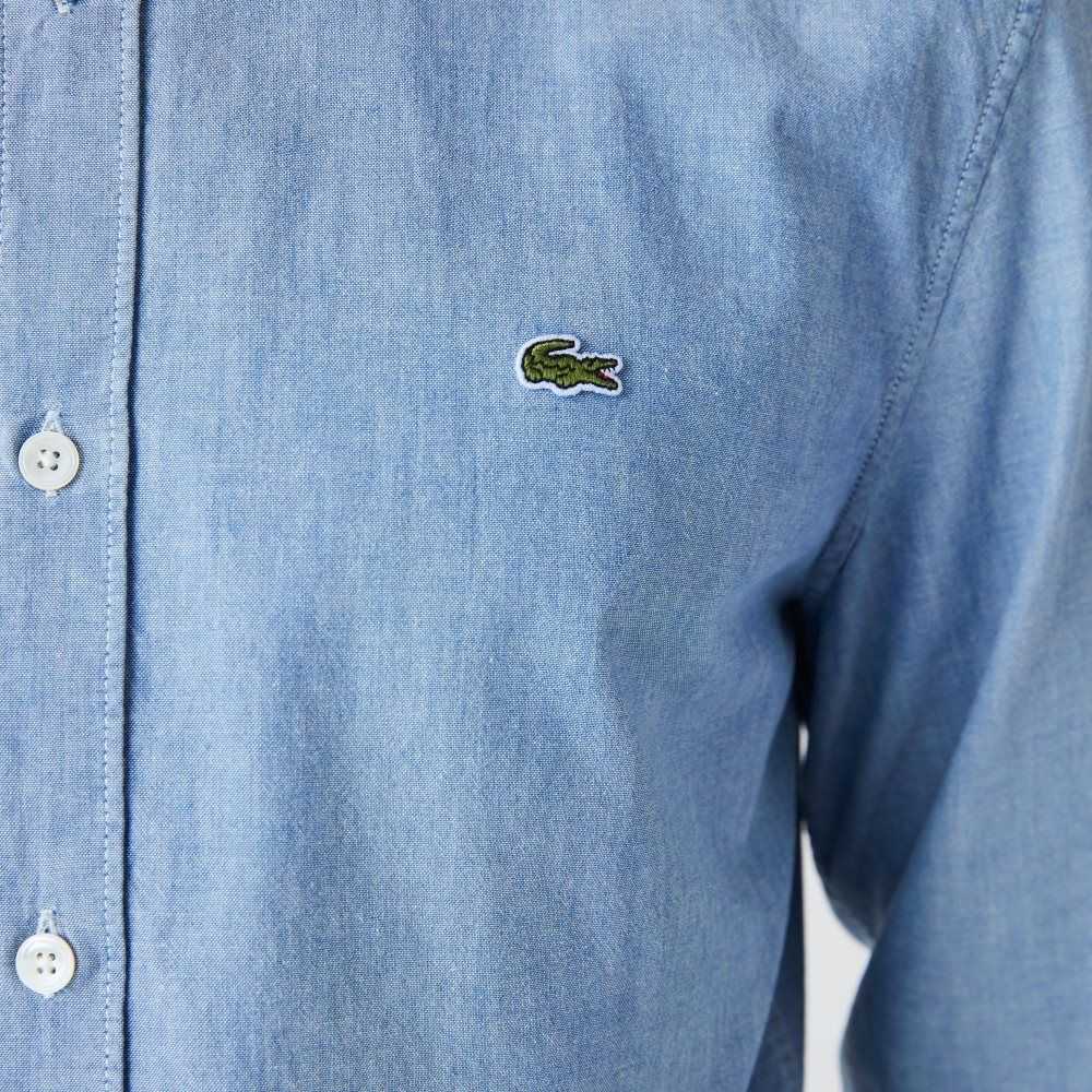 Lacoste Slim Fit Cotton Chambray Shirt Blue | OXQN-81702