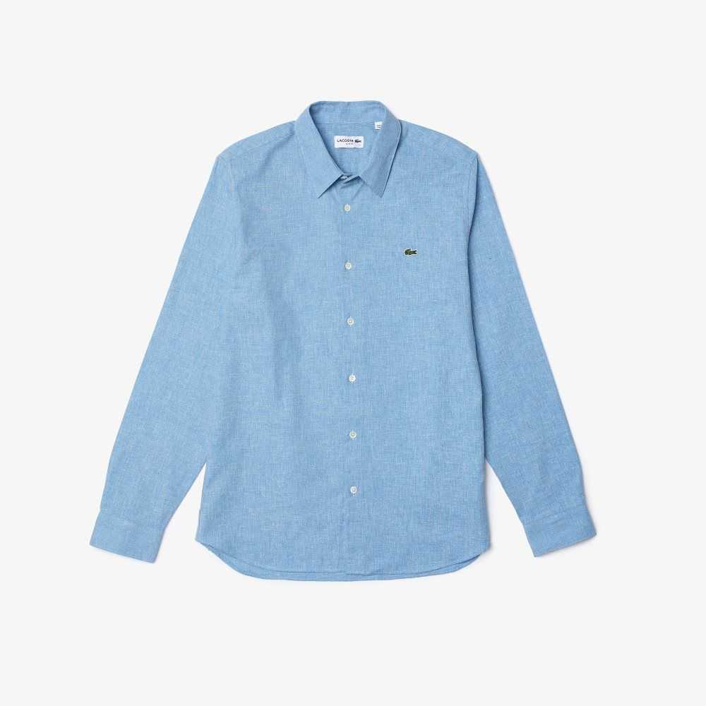 Lacoste Slim Fit Cotton Chambray Shirt Blue / White | PQCB-16703