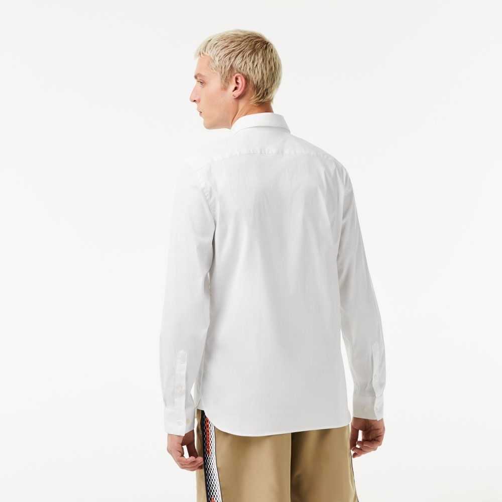 Lacoste Slim Fit French Collar Cotton Poplin Shirt White | IZJG-73918