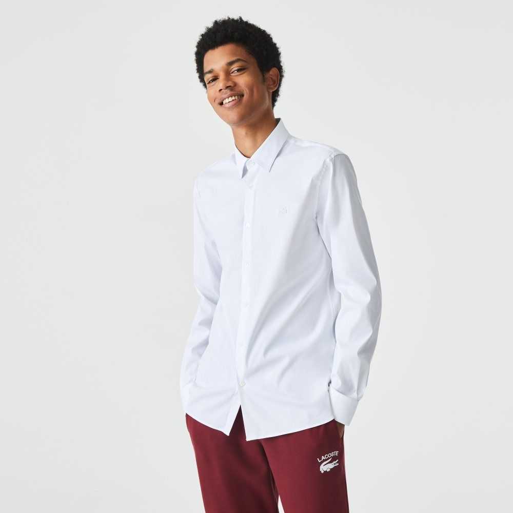 Lacoste Slim Fit French Collar Cotton Poplin Shirt White | IZJG-73918