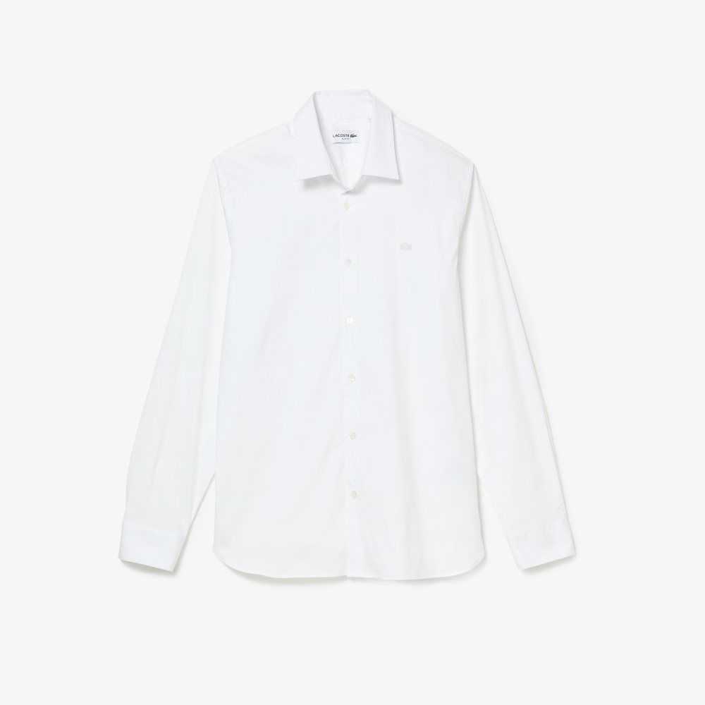 Lacoste Slim Fit French Collar Cotton Poplin Shirt White | IZJG-73918