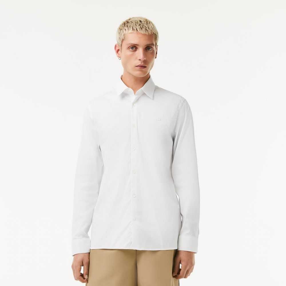 Lacoste Slim Fit French Collar Cotton Poplin Shirt White | IZJG-73918