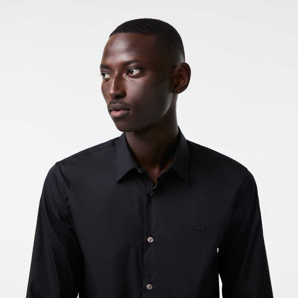 Lacoste Slim Fit French Collar Cotton Poplin Shirt Black | QPTG-13459