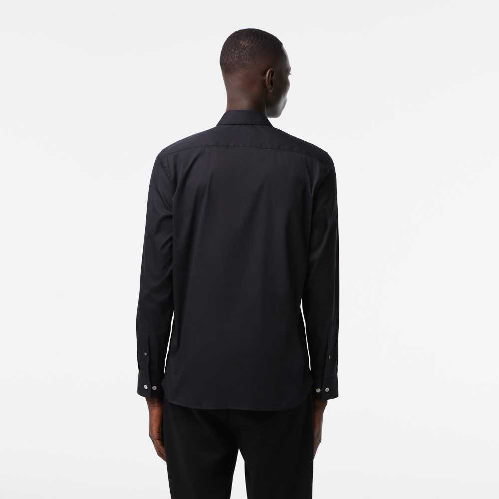 Lacoste Slim Fit French Collar Cotton Poplin Shirt Black | QPTG-13459