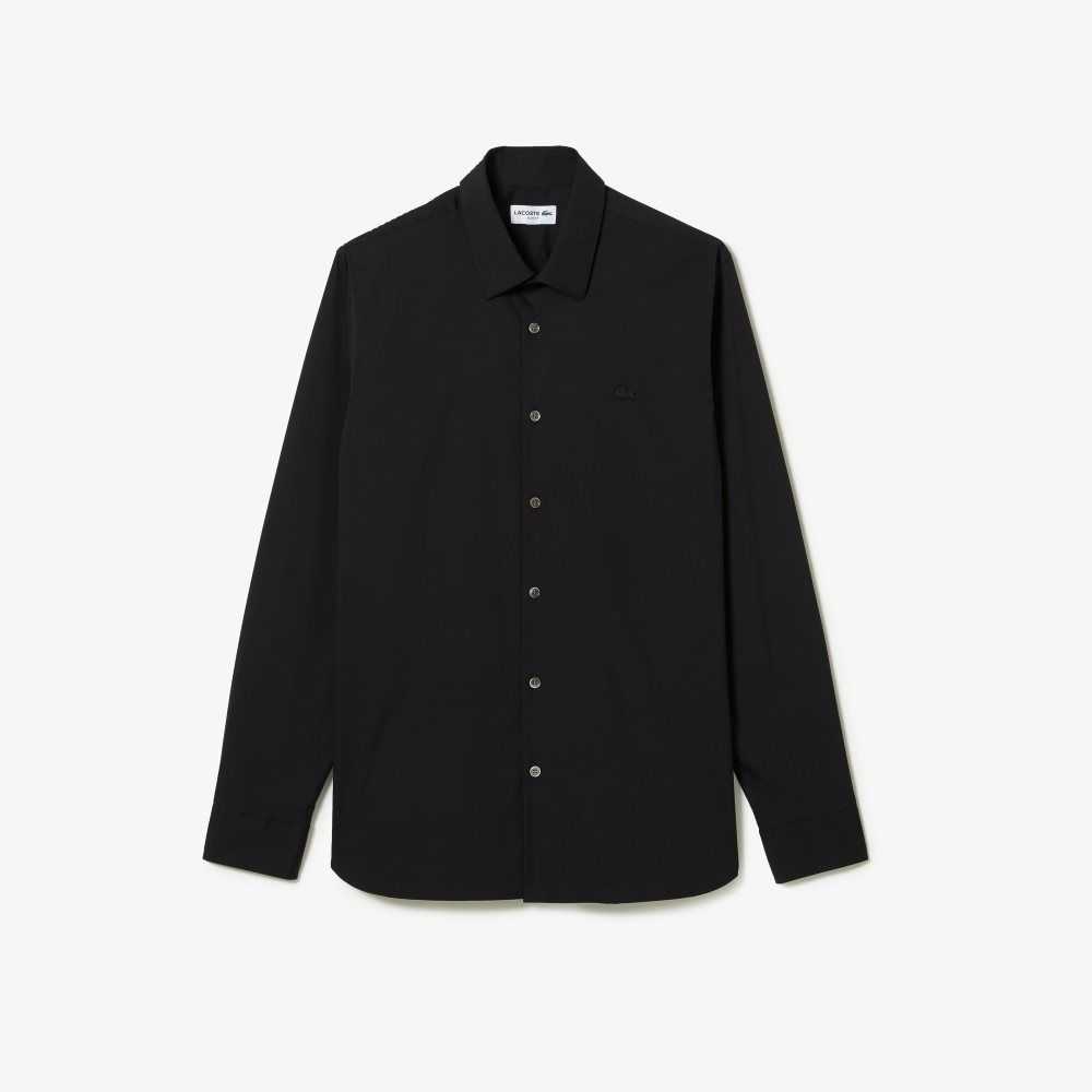 Lacoste Slim Fit French Collar Cotton Poplin Shirt Black | QPTG-13459