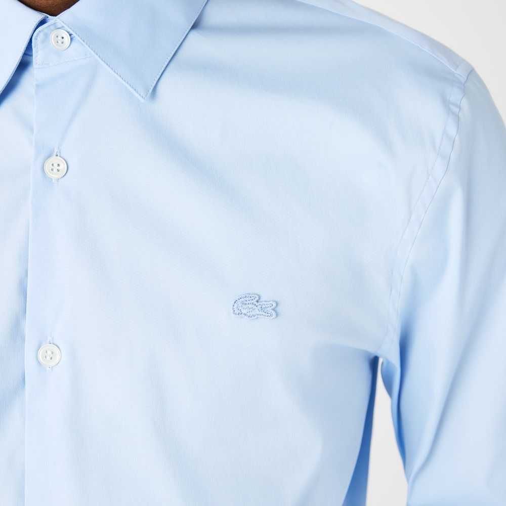 Lacoste Slim Fit French Collar Cotton Poplin Shirt Blue | ROBL-70983