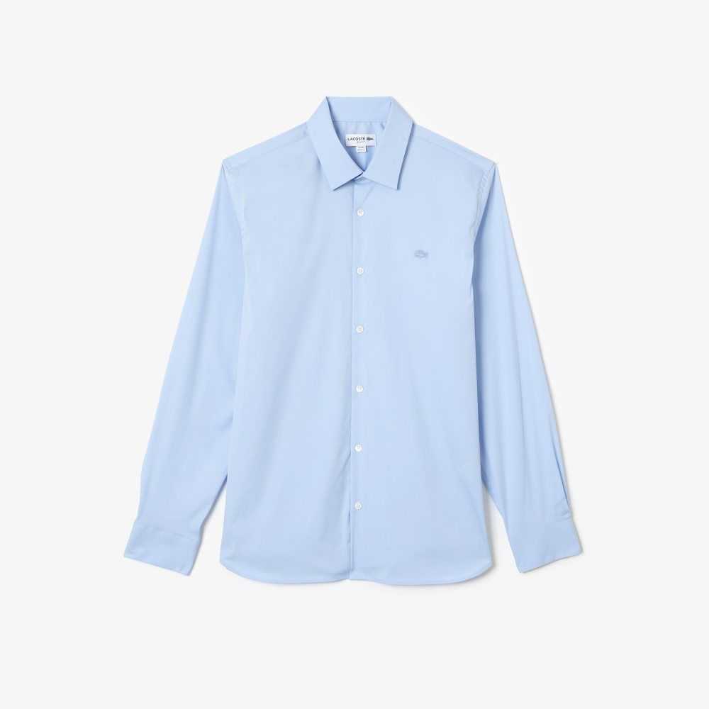 Lacoste Slim Fit French Collar Cotton Poplin Shirt Blue | ROBL-70983