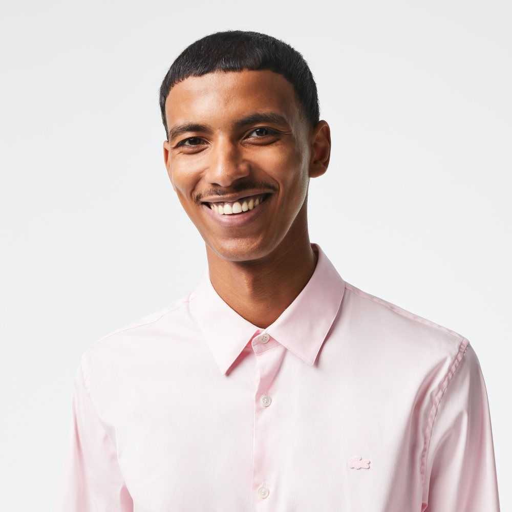 Lacoste Slim Fit French Collar Cotton Poplin Shirt Light Pink | ZSCX-58103