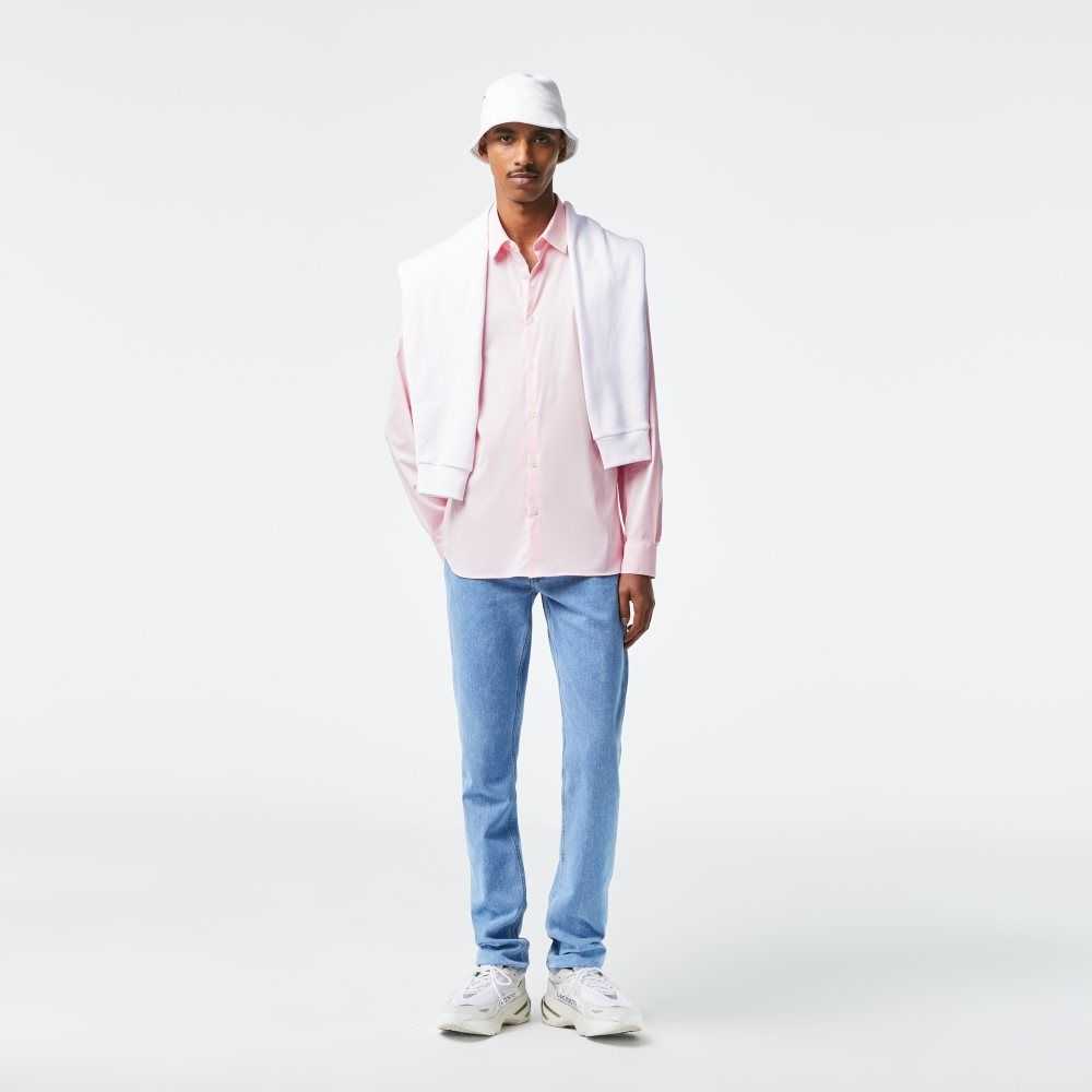 Lacoste Slim Fit French Collar Cotton Poplin Shirt Light Pink | ZSCX-58103