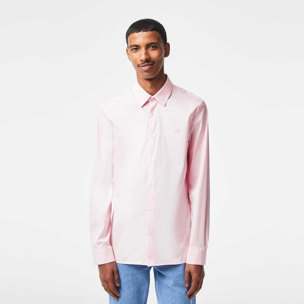 Lacoste Slim Fit French Collar Cotton Poplin Shirt Light Pink | ZSCX-58103