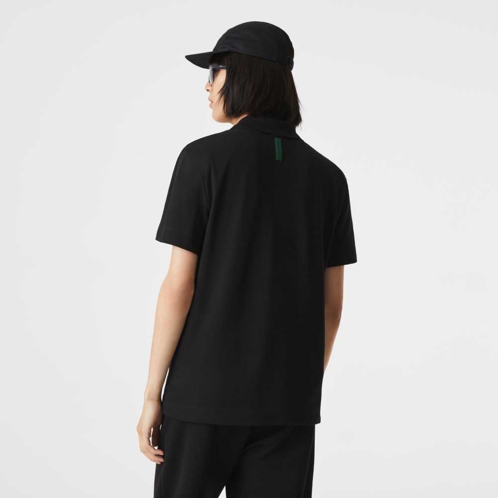 Lacoste Slim Fit Organic Stretch Cotton Pique Polo Black | ITWP-20351