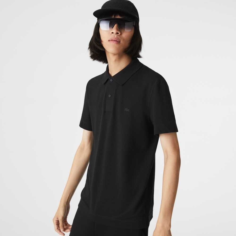 Lacoste Slim Fit Organic Stretch Cotton Pique Polo Black | ITWP-20351