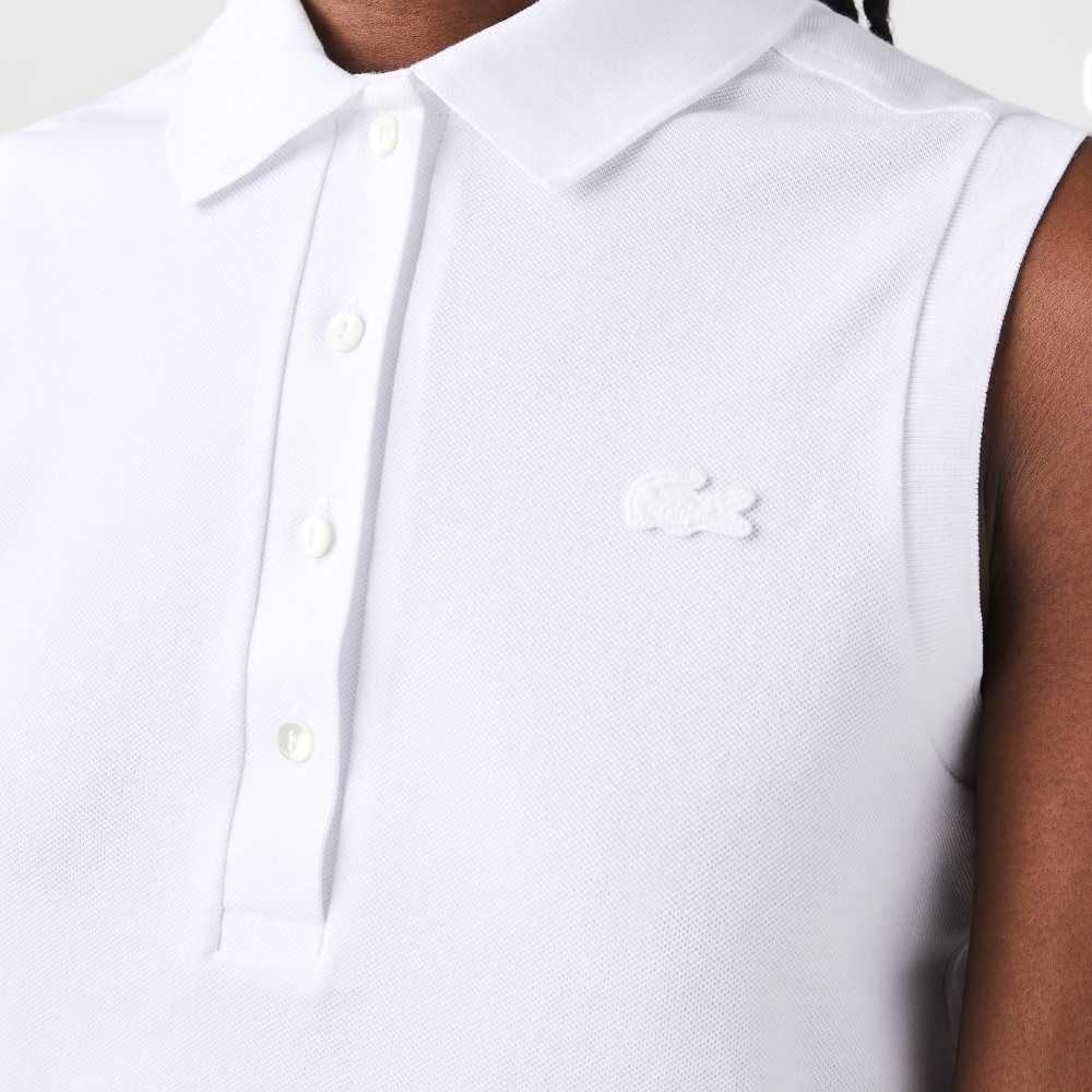 Lacoste Slim Fit Sleeveless Cotton Pique Polo Shirt White | FEBI-51467