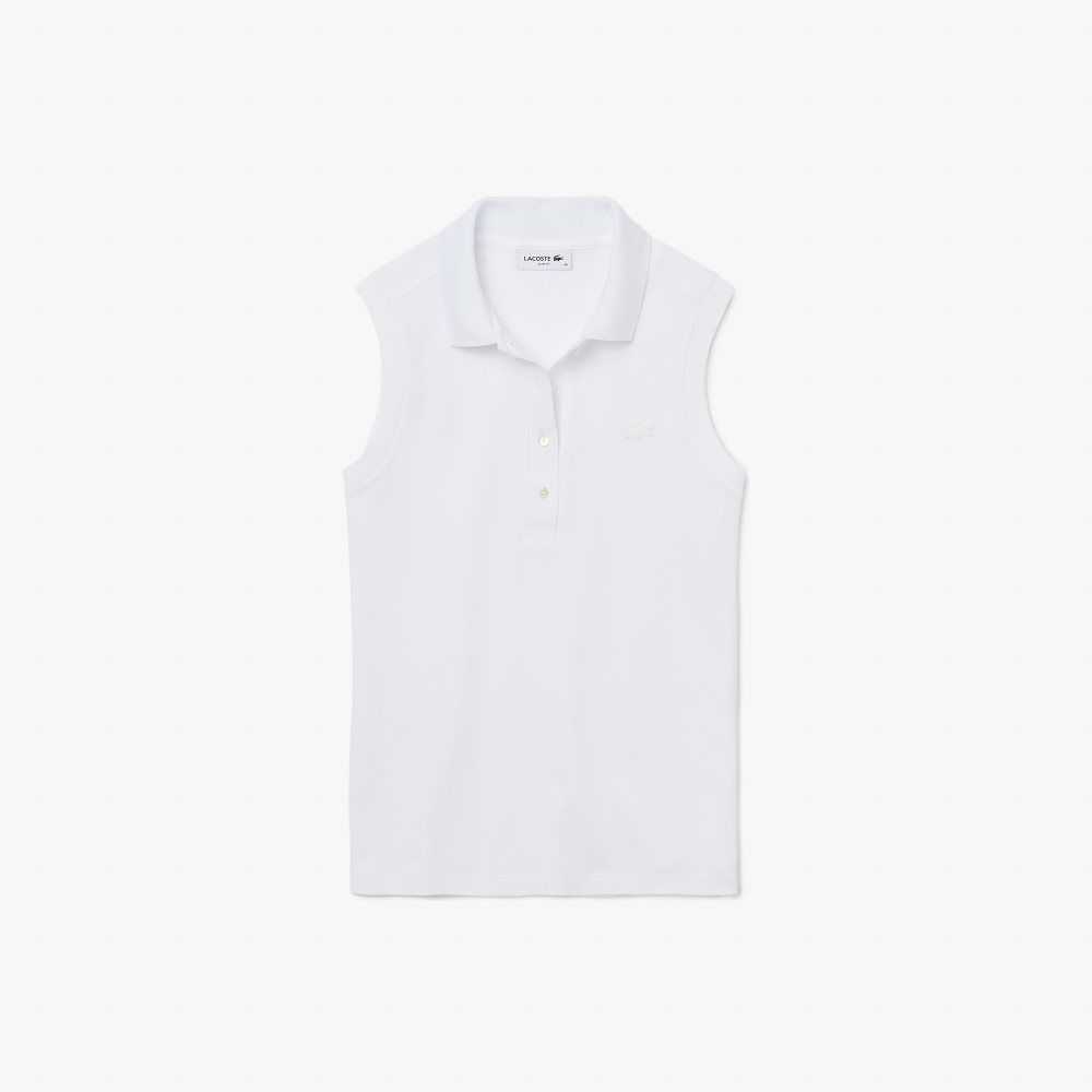 Lacoste Slim Fit Sleeveless Cotton Pique Polo Shirt White | FEBI-51467