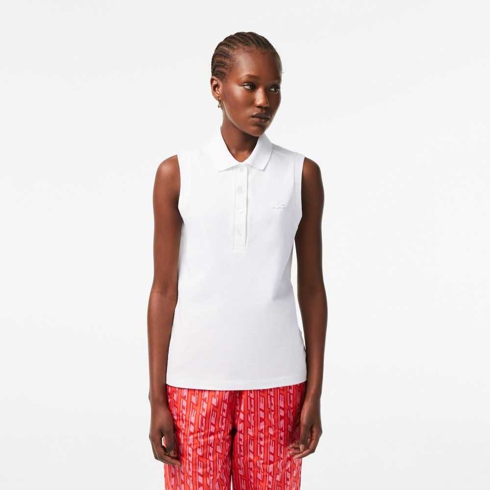 Lacoste Slim Fit Sleeveless Cotton Pique Polo Shirt White | FEBI-51467