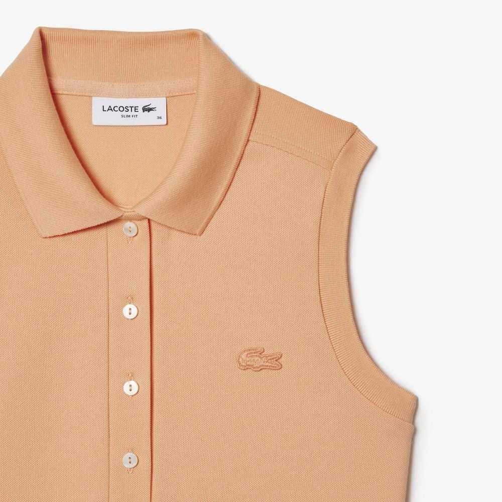 Lacoste Slim Fit Sleeveless Cotton Pique Polo Shirt Light Orange | HWSE-50813