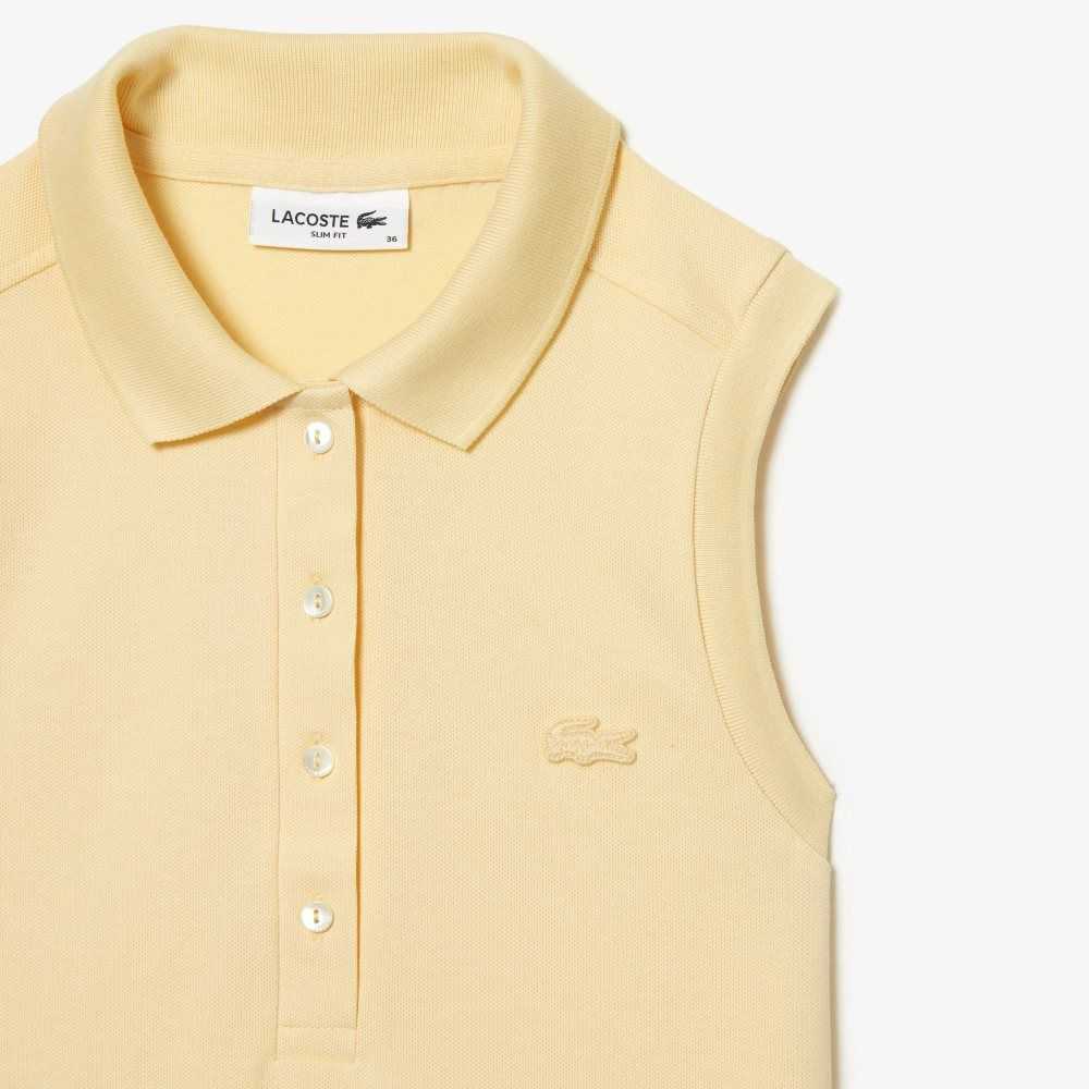 Lacoste Slim Fit Sleeveless Cotton Pique Polo Shirt Yellow | VWMO-83796