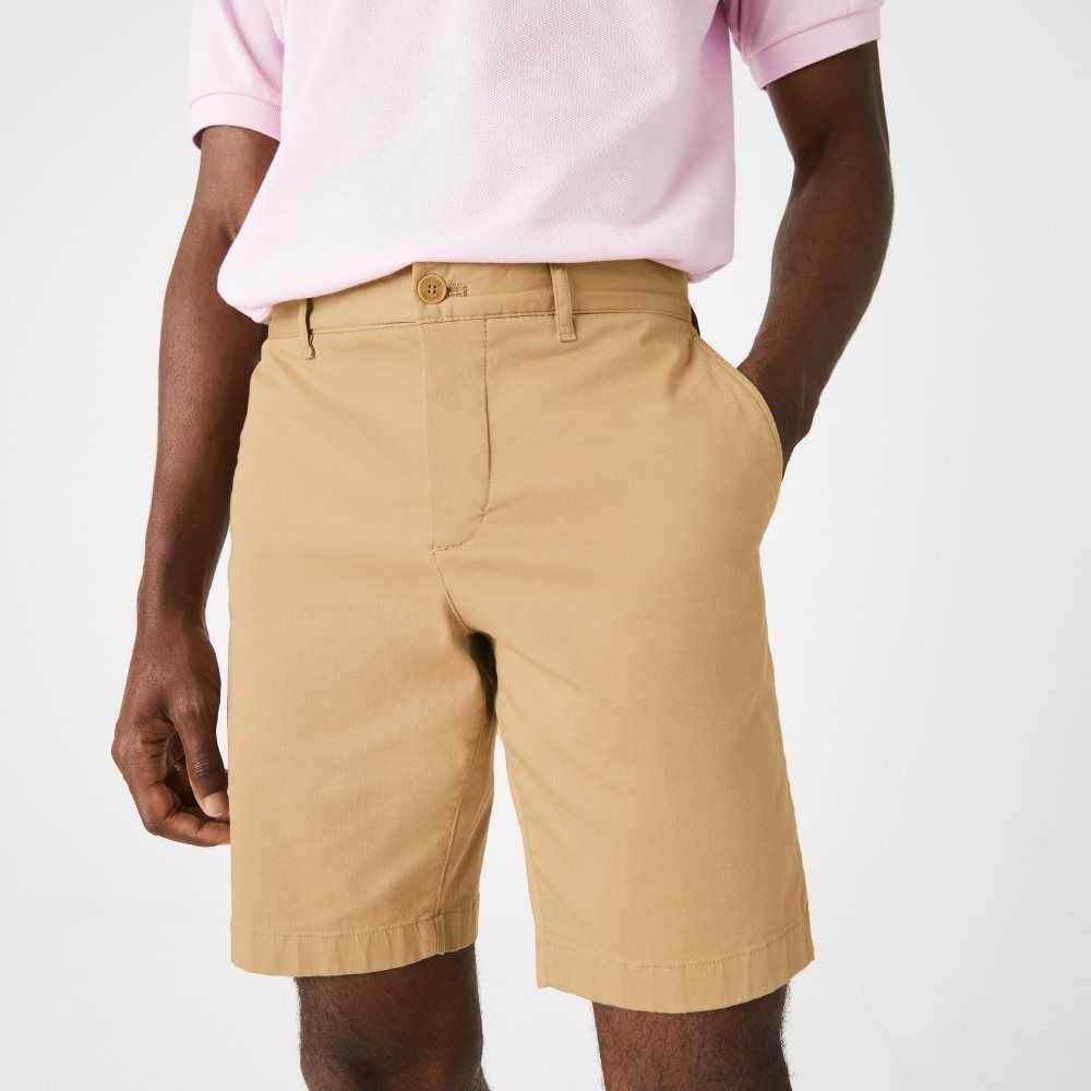 Lacoste Slim Fit Stretch Cotton Bermuda Shorts Beige | NDAC-04172