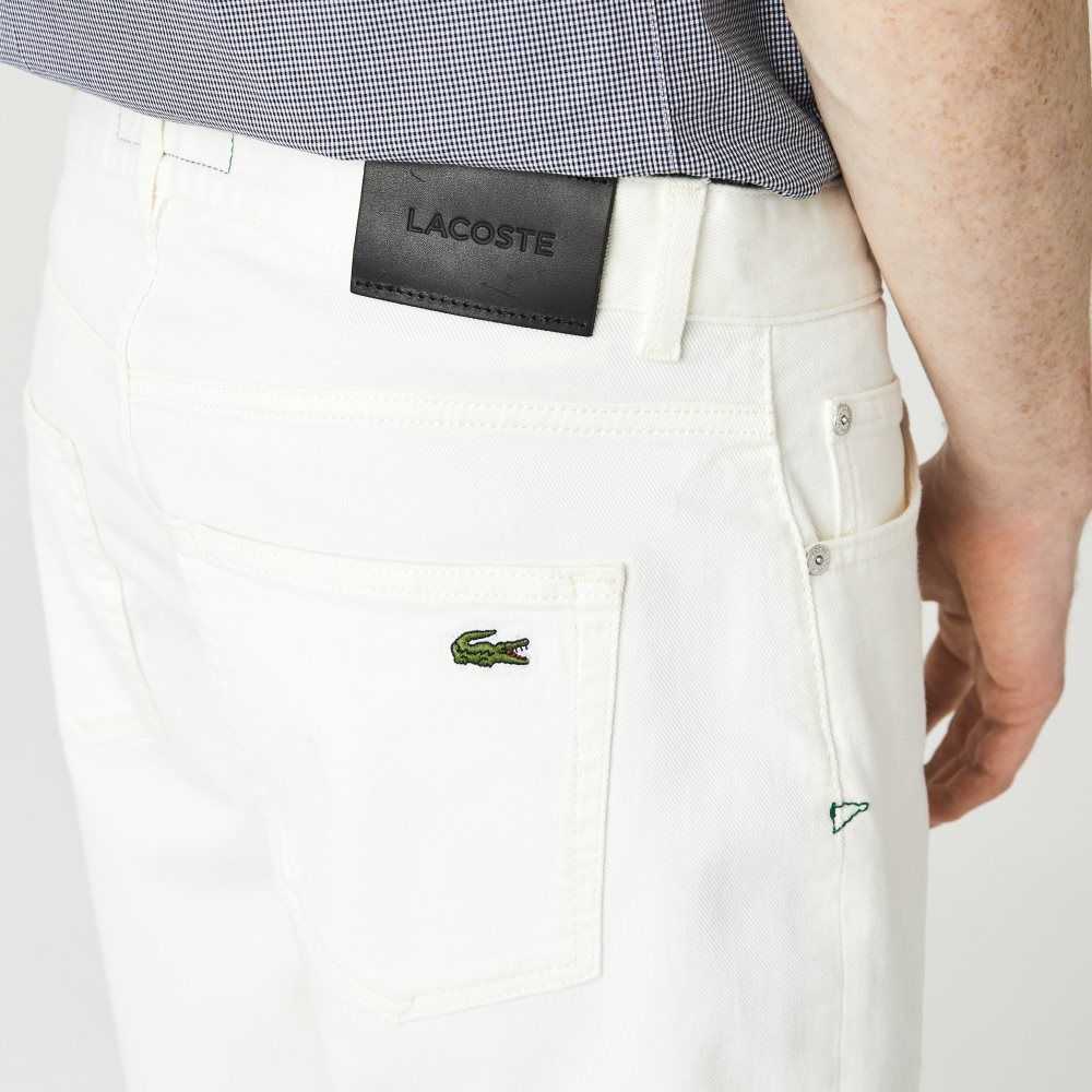 Lacoste Slim Fit Stretch Cotton Denim Bermuda Shorts White | KCSW-03514