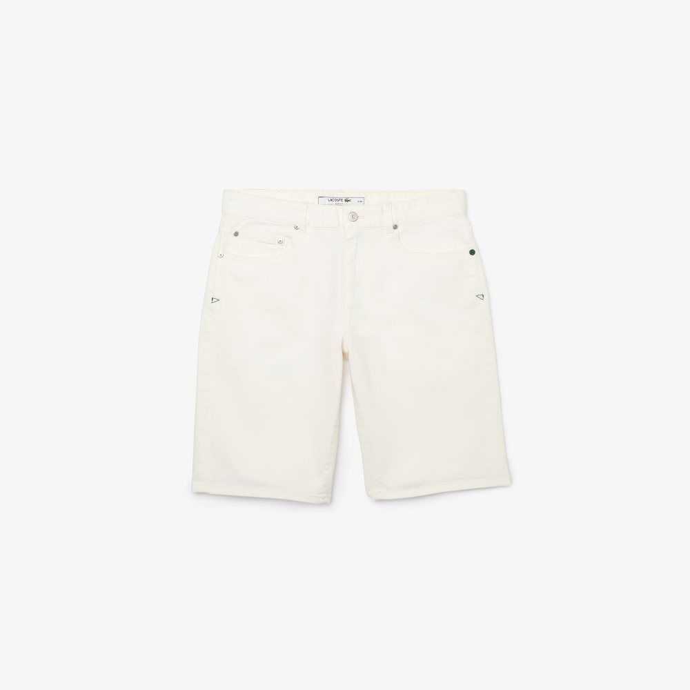 Lacoste Slim Fit Stretch Cotton Denim Bermuda Shorts White | KCSW-03514
