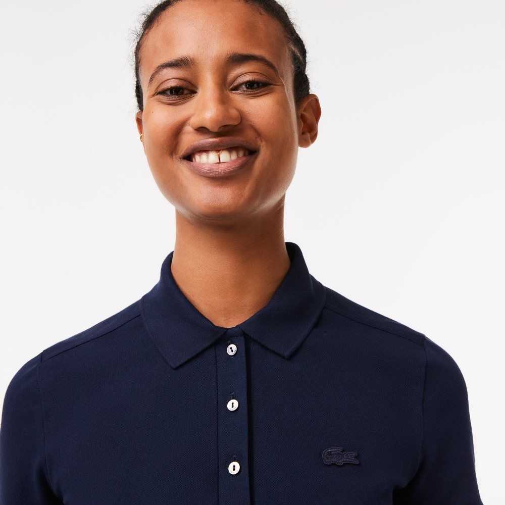 Lacoste Slim Fit Stretch Cotton Pique Polo Navy Blue | BZNG-27653