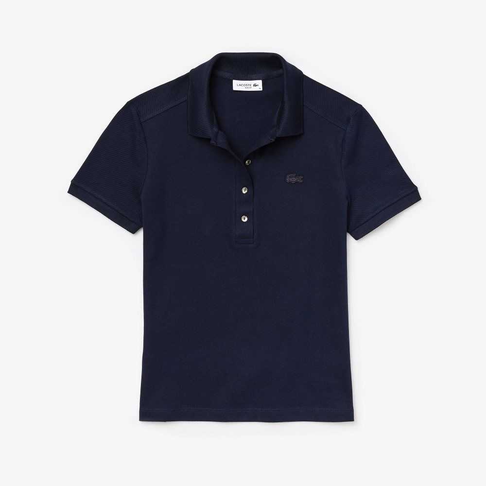 Lacoste Slim Fit Stretch Cotton Pique Polo Navy Blue | BZNG-27653