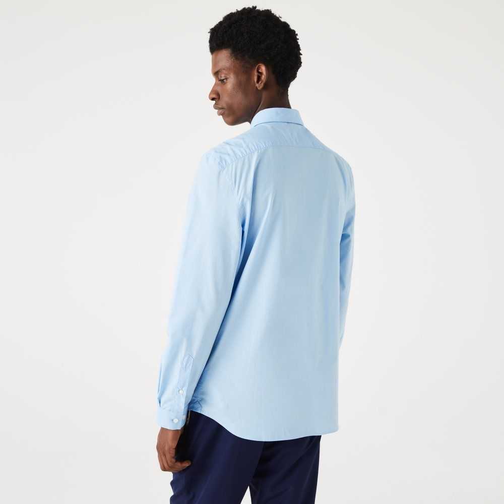 Lacoste Slim Fit Stretch Cotton Poplin Shirt Blue | JBSV-61473