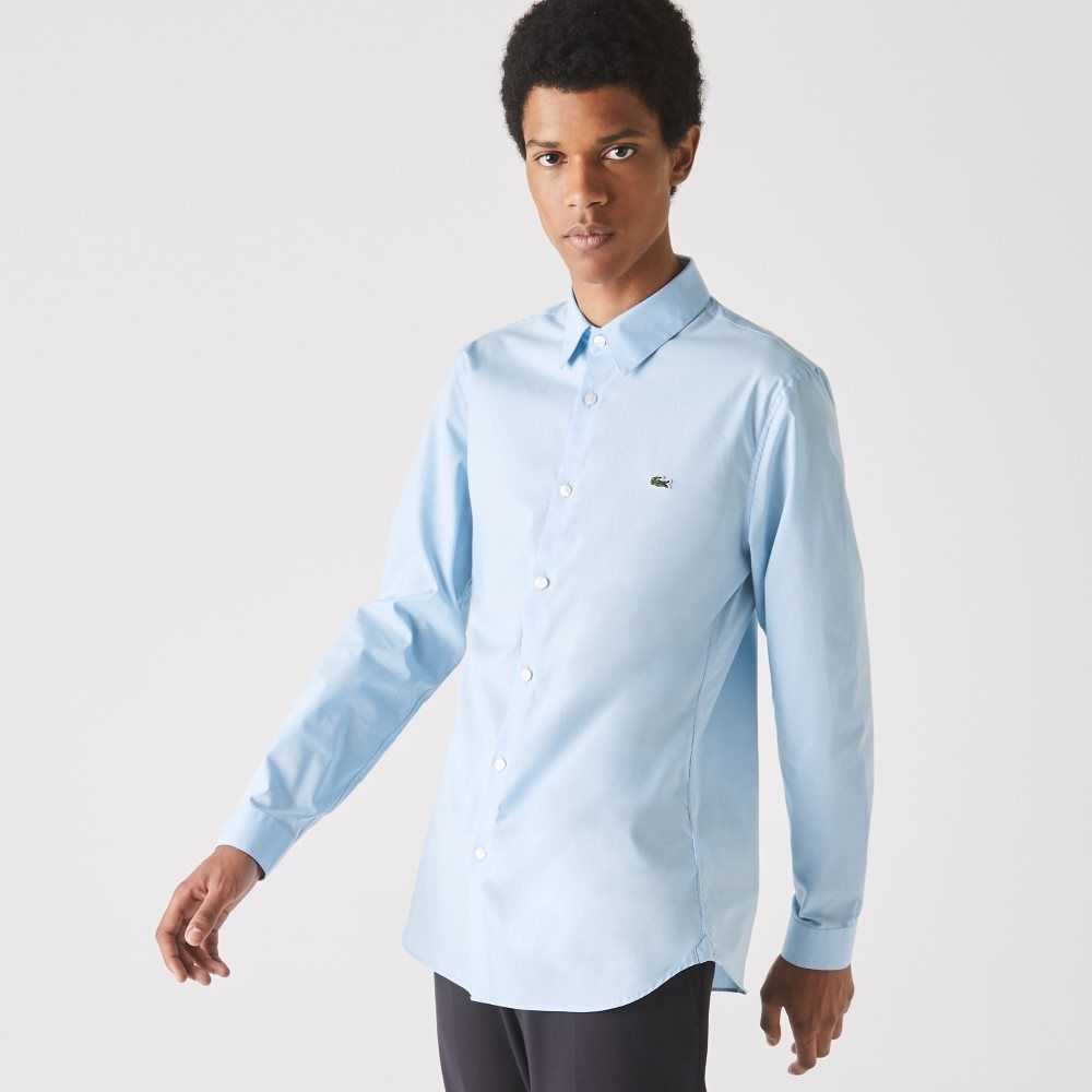 Lacoste Slim Fit Stretch Cotton Poplin Shirt Blue | JBSV-61473