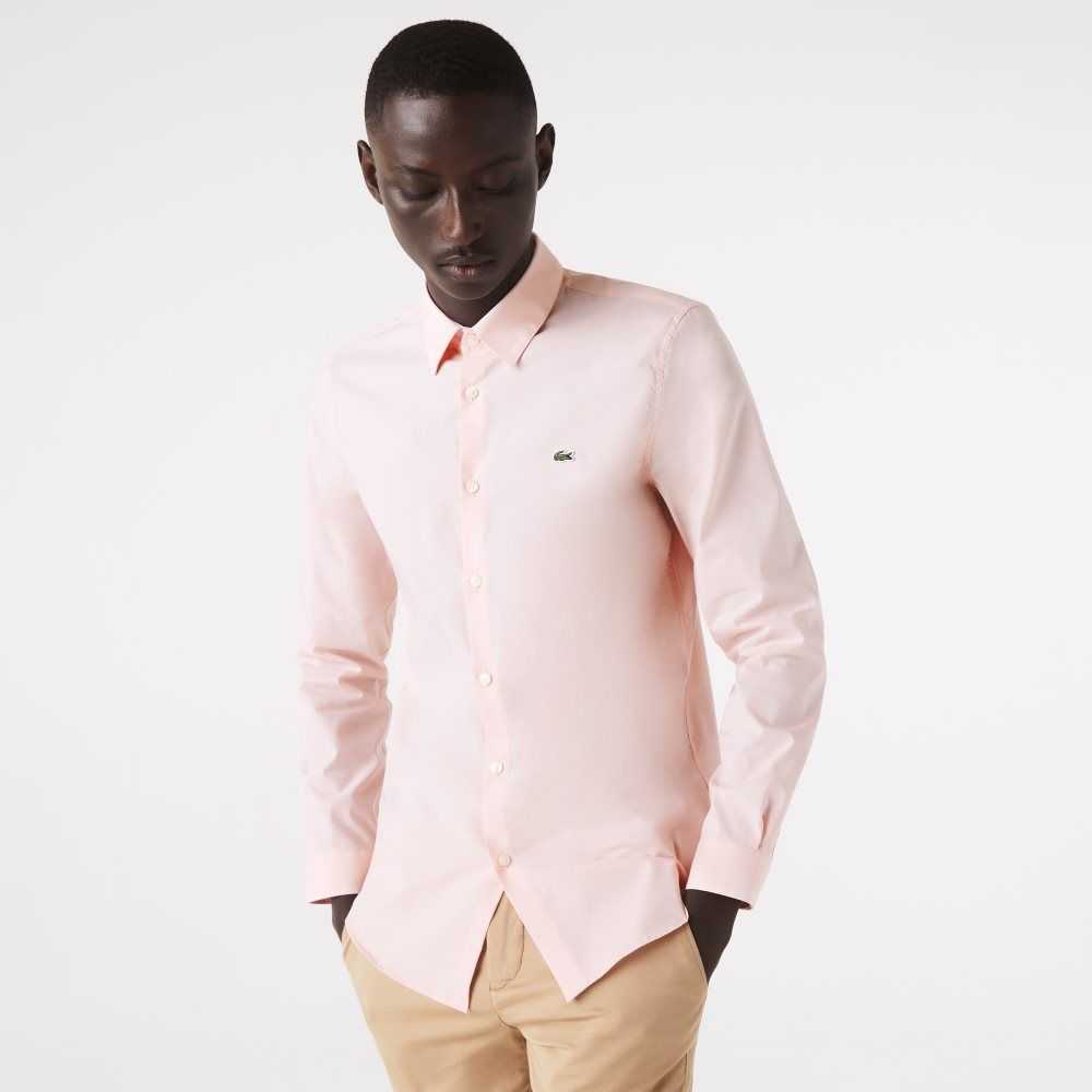 Lacoste Slim Fit Stretch Cotton Poplin Shirt Light Pink | YTWI-26437