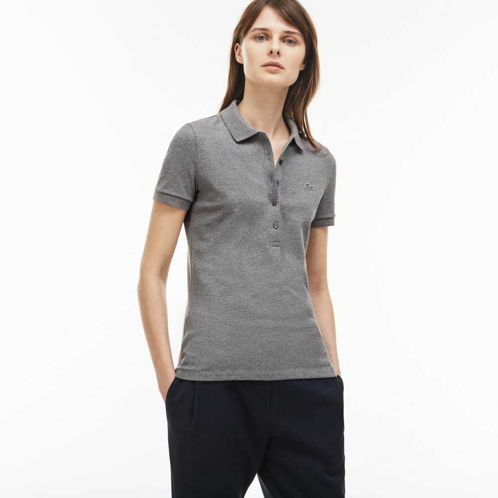 Lacoste Slim Fit Stretch Mini Cotton Pique Polo Grey | FSZL-63120