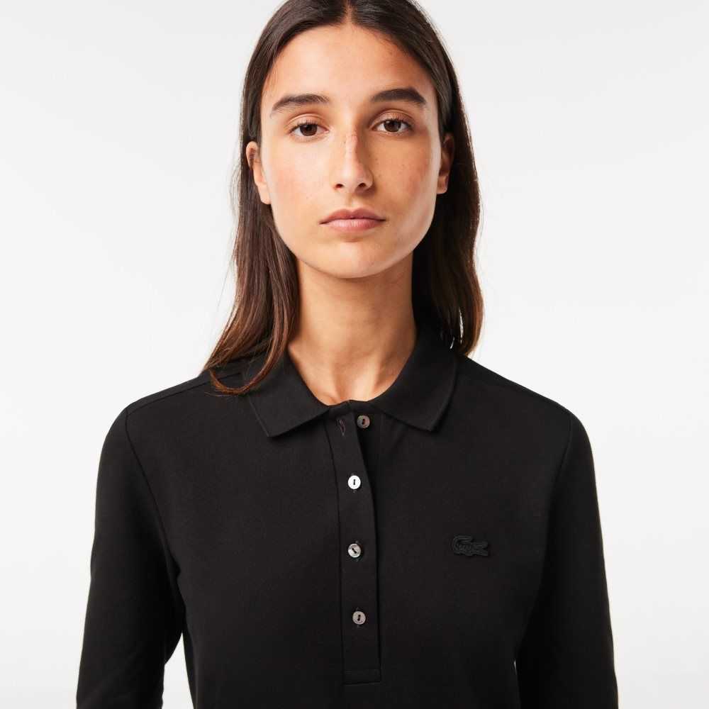 Lacoste Slim Fit Stretch Pique Polo Black | XQNF-35478