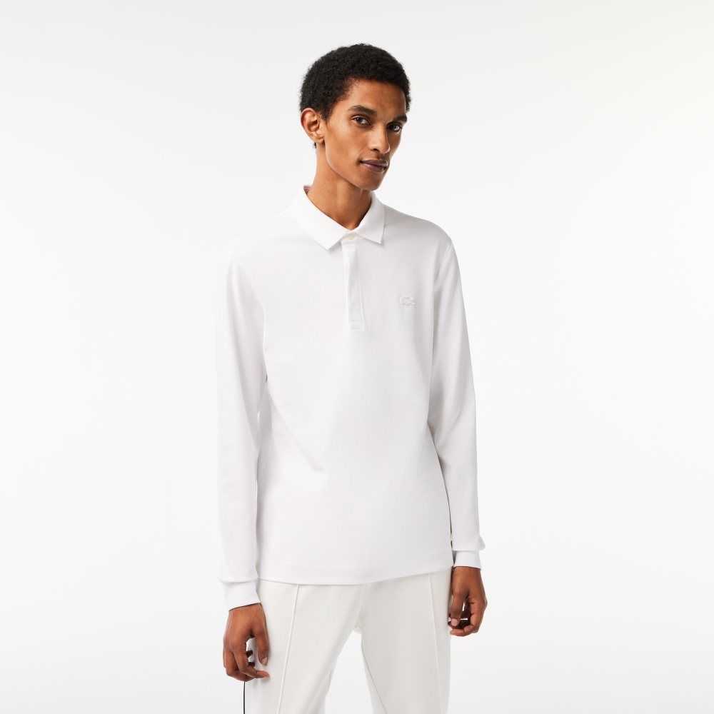 Lacoste Smart Paris long sleeve stretch cotton Polo White | CFNV-76982