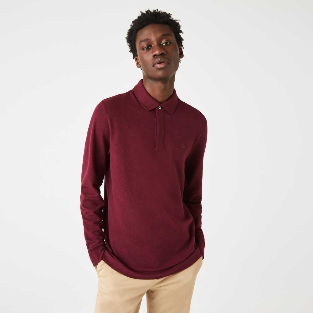 Lacoste Smart Paris long sleeve stretch cotton Polo Bordeaux | MKOS-95064