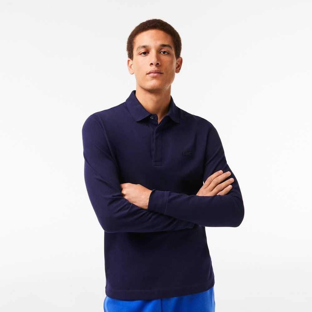 Lacoste Smart Paris long sleeve stretch cotton Polo Navy Blue | QAVD-84913