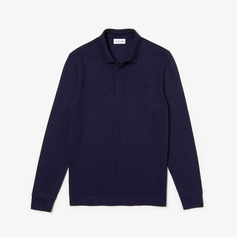 Lacoste Smart Paris long sleeve stretch cotton Polo Navy Blue | QAVD-84913