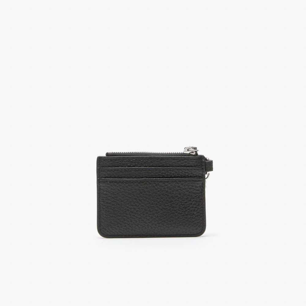 Lacoste Snap Hook Grained Leather Card Holder Black | WOSF-95482