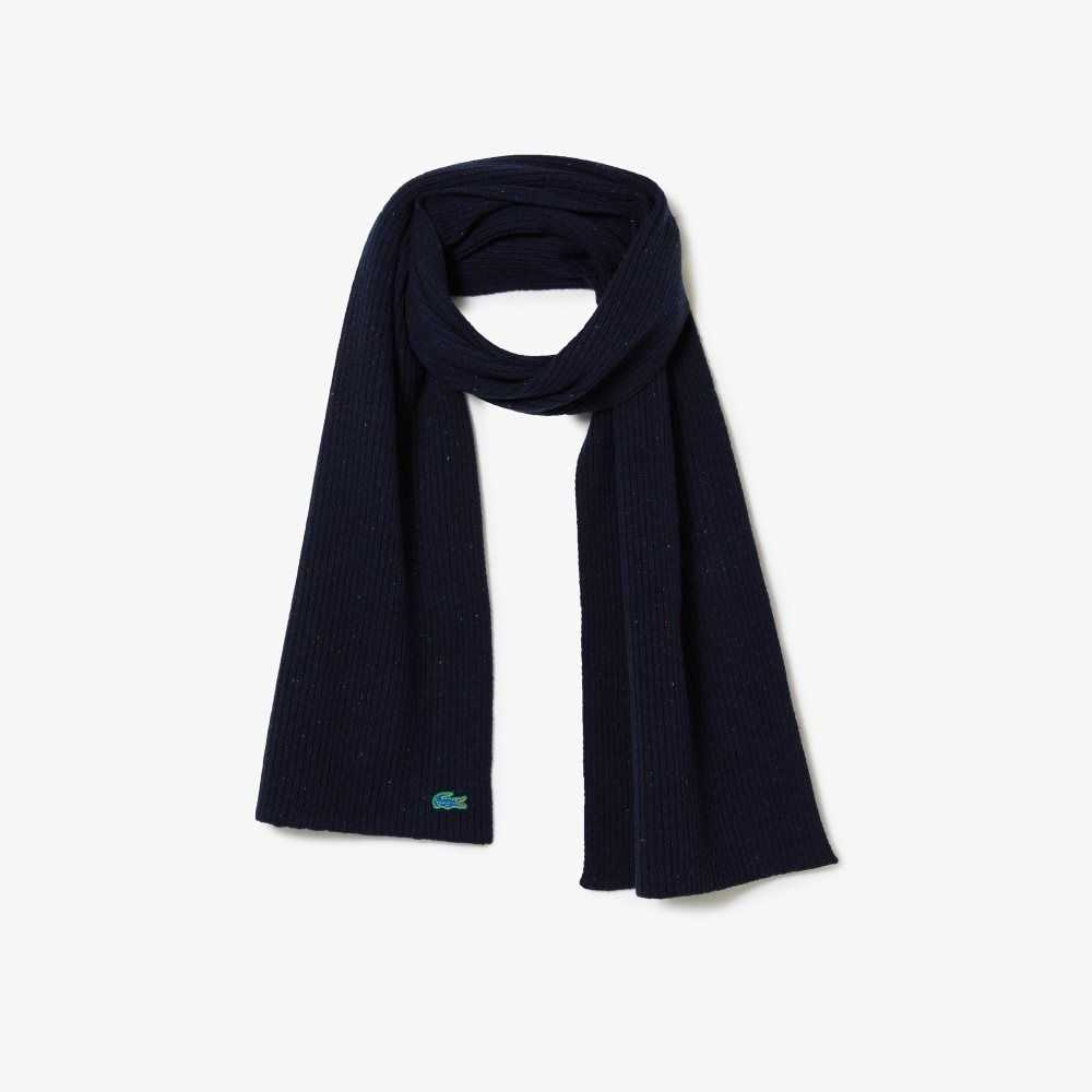Lacoste Speckled Wool Scarf Navy Blue | YCTW-94723