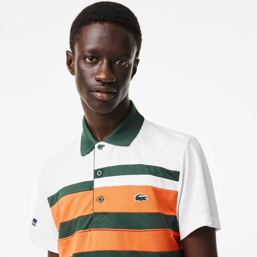 Lacoste Sport Miami Open Edition Stripe Polo White / Orange / Green | WAZX-48356