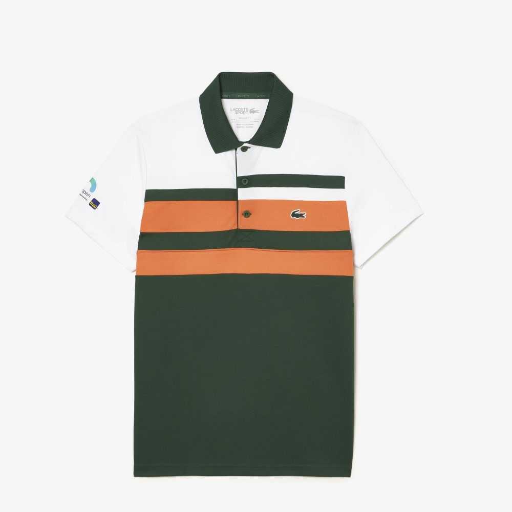 Lacoste Sport Miami Open Edition Stripe Polo White / Orange / Green | WAZX-48356