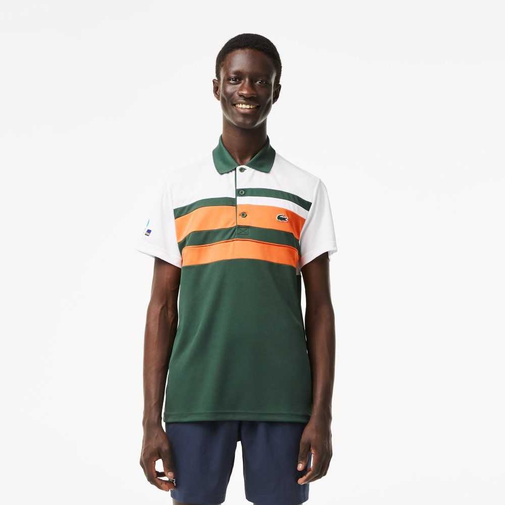 Lacoste Sport Miami Open Edition Stripe Polo White / Orange / Green | WAZX-48356