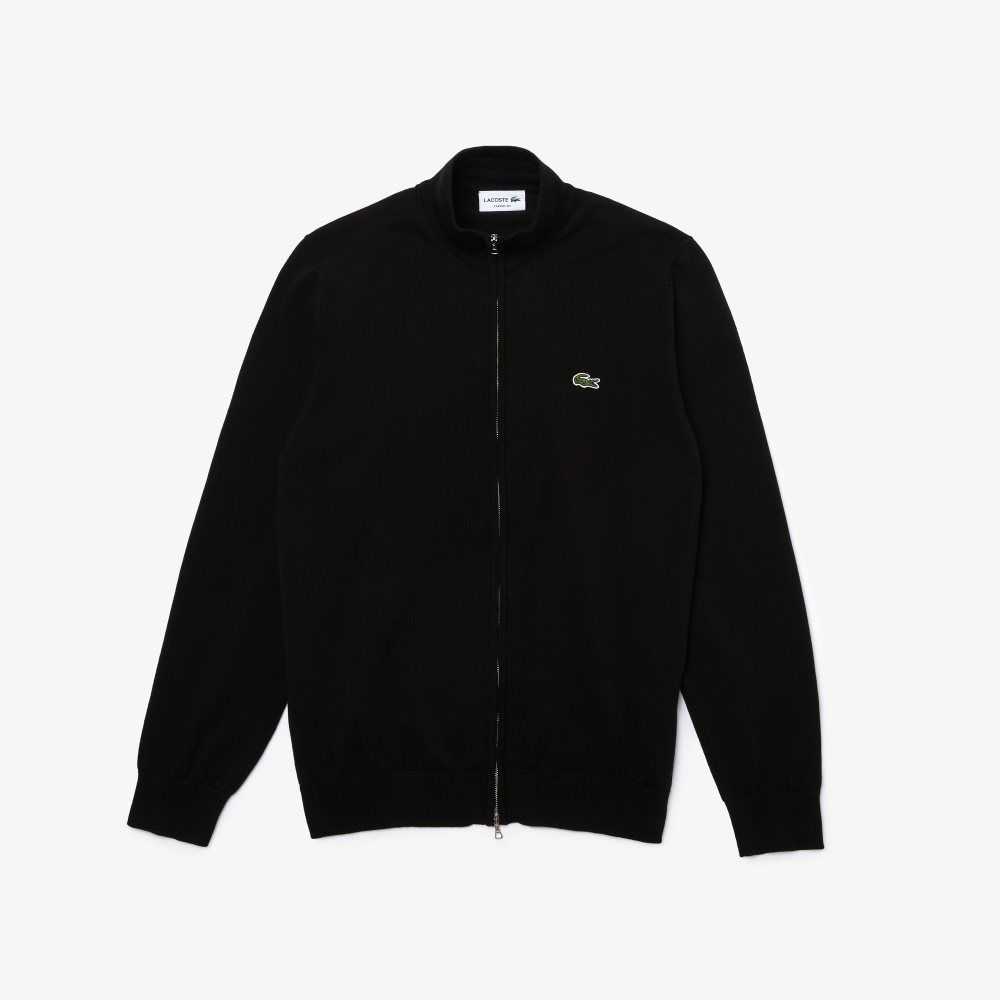 Lacoste Stand-Up Collar Organic Cotton Zippered Sweater Black | IMAQ-93408