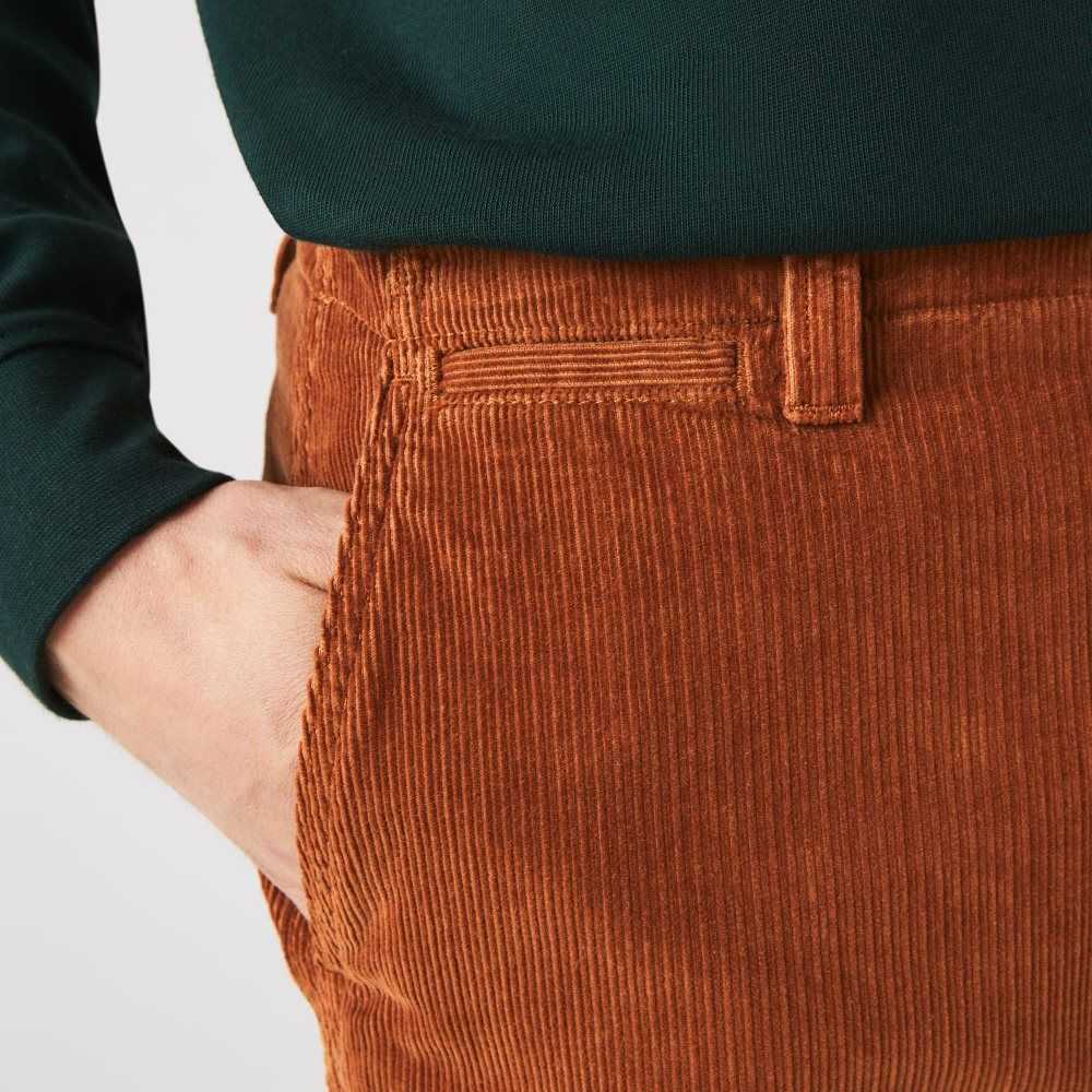 Lacoste Straight Fit Corduroy Chinos Brown | RPET-95318